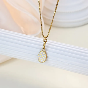 Collar con Colgante de Raqueta de Tenis, Chapado en Oro, Cadena de Acero Inoxidable 304, Joyería para Mujer, Diseño Geométrico, Perfecto para Uso Diario - Product Image 4