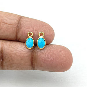 925 argent Sterling minuscule pierre précieuse à facettes 4x6mm ovale Turquoise lunette breloques pendentif connecteur pour la fabrication de bijoux à bricoler soi-même - Product Image 6