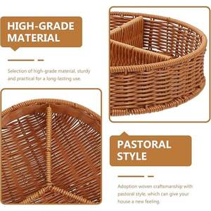 Plateau ottoman en rotin plateau de service décoratif Snack avec section de panier de fruits pour le petit déjeuner boissons panier à pain sectionnel - Product Image 3