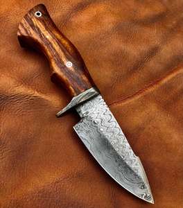 Cuchillo de Caza Industrial Hecho a Mano con Hoja de Acero de Damasco y Mango de Madera con Funda para Supervivencia al Aire Libre y Camping - Product Image 5