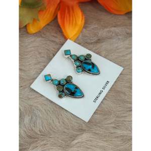 Southwest Handmade Kingman Turquoise & <b>Sterling</b> <b>Silver</b> <b>Stud</b> <b>Earrings</b> - Product Image 3