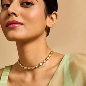Collier Kundan 173037 pour mariage, fête religieuse, fiançailles, chaîne à maillons perlés, motif couronne, diamant, perle, alliage principal en laiton - Product Image 1