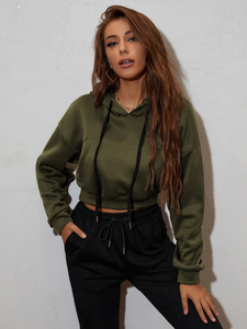 Custom Manufacturers Sell Women's Slim-Fit Hoodies Sweatshirts Long Sleeves Crop Top Hoodie with Embossed Printing Made Fleece - Product Image 5