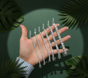 Pulsera Delgada Redonda de Diamantes Cultivados en Laboratorio de Oro Blanco Sólido de 14k de 4mm de Alta Calidad para Mujer - Product Image 4