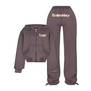 Tenues de survêtement personnalisées avec crop top zippé et pantalon de survêtement, vêtements de sport, ensembles de survêtement de fitness, streetwear, ensembles 2 pièces, vêtements pour femmes - Product Image 5