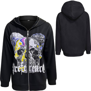 Sweat-shirt à capuche personnalisé imprimé numériquement pour homme, coupe régulière en spandex lisse, masque intégral, streetwear, motif de crânes - Product Image 1