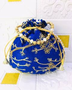 Sacs Potli de mariée à broderie simple SidePremium, sac à main potli pour dames, pochettes pour cadeau de retour sacs potli traditionnels - Product Image 2