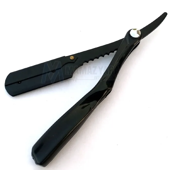 Custom Made Plastic Handle Replaceable Blade Stainless Steel Folding Straight Barber Razor With Custom Brand Name