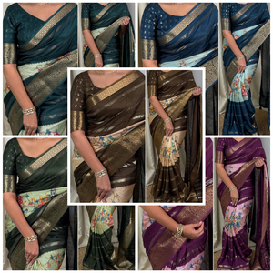 Attrayant à la mode numérique imprimé Collection 2025 de Zari Jacquard Dull Moss Sari Collection pour les femmes indiennes vêtements de mariage - Product Image 3