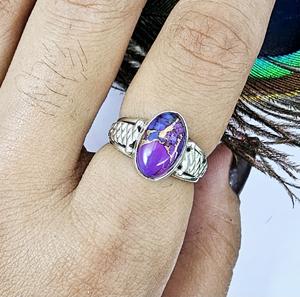 925 Silver Boho <b>Ring</b> Handmade Purple Copper <b>Turquoise</b> <b>Ring</b> Oval Simple Band Independence Day Gift Featuring Moissanite Diamond - Product Image 3