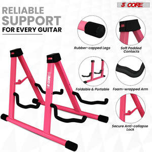 5 Core Double Guitar Stand A <b>Frame</b> Shape w Foam Arms Supports Acoustic Electric Bass Ukulele Banjo - Product Image 3