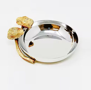 Tazón de Servir de Diseño Clásico, Tallado en Metal, de Lujo, Ecológico, para Hogar, Hotel, Restaurante, Vajilla de Mesa, Acabado Plateado con Diseño de Hoja - Product Image 4