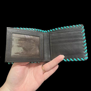 Cartera de cuero occidental tallada a mano para hombre al por mayor perfecta con forro de nailon de seguridad RFID de longitud corta - Product Image 5