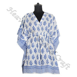 Caftán de algodón con estampado de bloque de mano, caftán indio hecho a mano KFCS004 Abaya Kaftan Caftan árabe Jalabiya Dubai, estampado de bloque de mano a la moda - Product Image 2