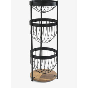 Panier de rangement en fil métallique de forme circulaire à 3 niveaux, couleur noire, à utiliser pour la maison et le comptoir de cuisine, panier avec poignées - Product Image 2