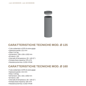 Tube isolant EPS Tecnosystemi pour VMC, diamètre 125 mm et 160 mm, longueur 1 mètre, pièces pour systèmes CVC - Product Image 2
