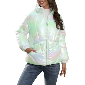 Womens Casual Quilted Shiny Padded Puffer Jacket Winter Warm Zip <b>Bubble</b> <b>Coat</b> Cozy Outerwear Cold Weather <b>Bubble</b> Jackets - Product Image 1