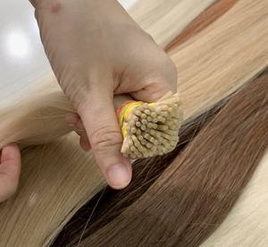 Precio al por mayor Virgen rubia Color nuevo diseño I-Tip Extensiones de cabello Cabello humano Natural Liso - Product Image 1