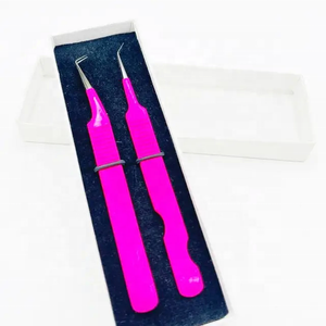Alta calidad Color Rosa recubierto sólido personalizado impresión Logo Acero inoxidable 90 45 grados ángulo cómodo mango pinzas para pestañas - Product Image 1
