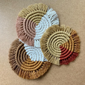 Dessous de verre macramé deux tons Colorblock Latte et Dusty Pink - Product Image 2