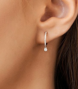 Pendientes de aro de oro 14K y diamantes/Pendientes de aro de diamantes colgantes/Huggies de diamantes/Oro macizo y diamante natural, cumpleaños - Product Image 3