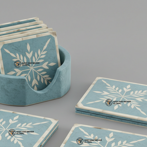 Proveedor indio ofrece posavasos con incrustaciones de hueso azul cielo y blanco hechos a mano con soporte posavasos con patrón Floral - Product Image 2