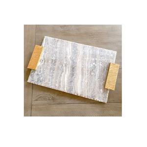 Plateau en marbre blanc avec bord texturé doré Plateau en marbre unique Offre Spéciale Décor de table à manger pour la maison Plateau de service alimentaire de luxe fantaisie - Product Image 6