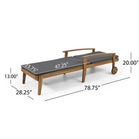 Chaise longue en bois d'acacia gris avec coussin en polyester résistant aux UV, design moderne pour une détente confortable au soleil en extérieur