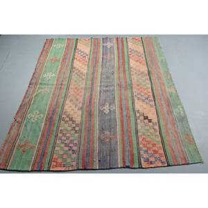 Tapis turc traditionnel grande surface Rectangle Patchwork Design Style classique vert Orange 5.9x5.2ft tapis de chambre en latex de laine - Product Image 3