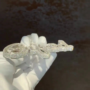 Bijoux de rappeur en argent sterling 925 plaqué or, pendentif en moissanite blanche glacée, chaîne fine, collection unisexe - Product Image 6