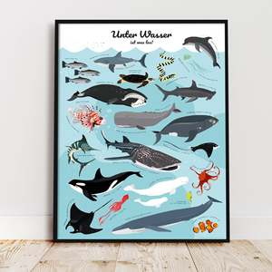 Modern Sea Creatures <b>Poster</b> Stylish Wall Art Featuring Underwater Action Made of Durable Paper - Product Image 2