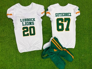 Conjunto de Uniforme de Fútbol Americano para Niñas Lubbock Lions, Cuello en V, Malla Transpirable, Sublimado, 100% Poliéster, Color Blanco - Product Image 1