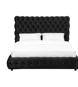 Cama Queen Contemporánea de 1 Pieza con Cabecera y Piecera Ajustables, Estilo Europeo, Tapizada en Negro, Muebles de Madera para Dormitorio - Product Image 4