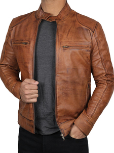 Blousons en cuir Nouveaux modèles Sur mesure Mode Blouson aviateur en cuir d'agneau brun clair Véritable cuir d'agneau Hiver Homme - Product Image 3