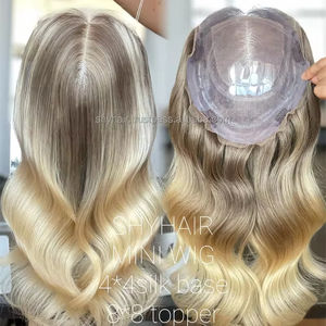 2024 SHY Mini peluca Topper nuevo diseño 8*8 cabello humano Remy rubio ceniza crudo europeo para encaje completo cuerpo onda pérdida de cabello libre - Product Image 1