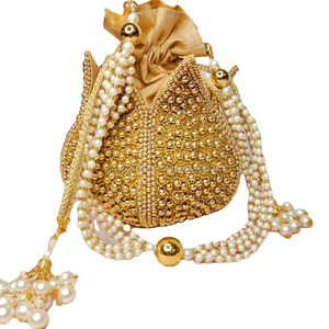 Luxury Crafts Hand-Crafted Patola Print Wedding Evening Bag Women Potli <b>Gota</b> Patch Beaded Chain Featuring Purse Coin Patterns - Product Image 1