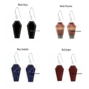 2025 Women's Sterling Silver Wedding Gift Fine Hoop <b>Earrings</b> Natural Fluorite 10x17mm Coffin Multi-Export Jewelry Factory Price - Product Image 4