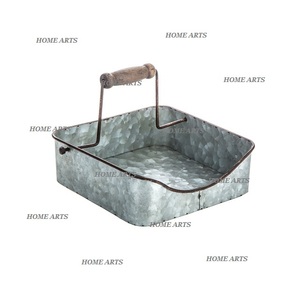Porte-serviettes galvanisé de qualité supérieure avec poignées en bois, couleur grise, forme carrée, en vente - Product Image 6