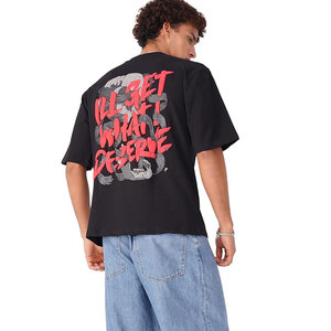 เสื้อยืดผ้าคอตตอนสำหรับผู้ชายเสื้อยืดทรงหลวมสีดำล้วนพิมพ์ลายได้ตามต้องการ - Product Image 4