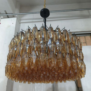 Suspension moderne en verre ambré rose <span class=keywords><strong>3</strong></span> couches goutte de pluie lampe de lustre éclairage de plafond affleurant grand lustre rond - Product Image 2