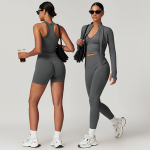 Conjunto de Yoga de 5 Piezas con Chaqueta, Nuevo, a la Moda, Elástico, Sin Costuras, Ropa Deportiva para Mujer - Product Image 2