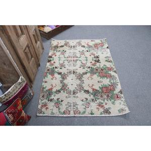 Petit tapis turc 3,2x4,6 pieds (99x139 cm), tapis oriental en laine blanc vintage - Product Image 1
