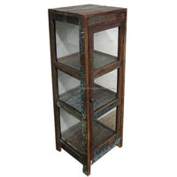 2025 Bibliothèque en bois récupérée industrielle antique Table à manger à 4 compartiments avec porte miroir pour entrée d'hôtel à usage domestique de bureau