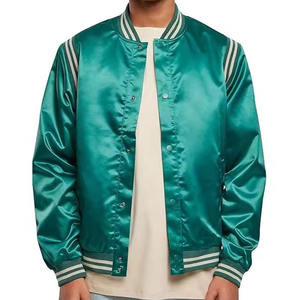 Veste en satin pour hommes OEM Varsity Polyester Bomber Biker Raglan Sleeve Snap Closure Winter Casual - Product Image 1