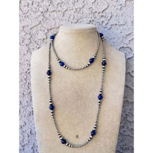 Collier tendance style Navajo en lapis-lazuli et perles d'eau douce, avec chaînes de cou en argent sterling à perles numérotées et perles à facettes, idéal pour les cadeaux - Product Image 1