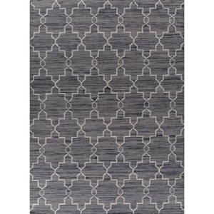 Alfombra de Yute y Lana Tejida Plana Gris y Negra Indusbar Dwrm-162, Alfombra Rectangular con Rayas Geométricas y Abstractas para el Hogar - Product Image 1