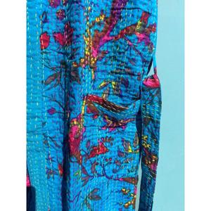 100% algodón étnico hermoso pájaro impreso hecho a mano Kantha Kimono bata ropa de dormir bata de playa - Product Image 4