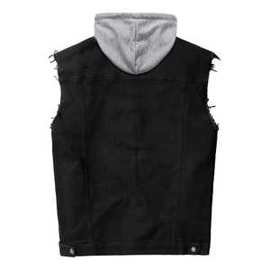 <b>Men's</b> Solid <b>Denim</b> Distress <b>Vest</b> Hoodie Breathable Cotton Outerwear Autumn Wholesale High Quality Eco-Friendly OEM Service - Product Image 2