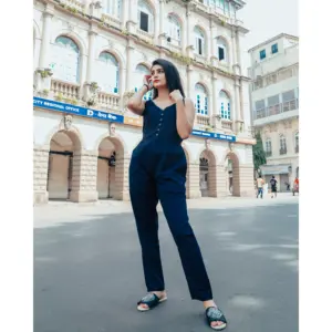 Combinaison ample en coton bleu roi pour femme, style streetwear, fitness, avec logo personnalisé, motif d'automne, imprimé bandage - Product Image 5