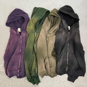Alta calidad 100% algodón francés Terry Zip Hoodie venta al por mayor personalizado de los hombres de peso pesado lavado Vintage desgastado ácido lavado otoño - Product Image 4